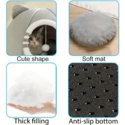 Cozy Cat Cave House – Soft Indoor Cat Bed with Enclosed Hideaway for Kittens and Cats 10 S197adeeeeeba4370a85723285f0341c88