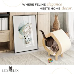Cozy Wooden Cat House – Modern Indoor Cat Bed with Scratch Lounge, Soft Cushion and Private Sleeping Hideaway 9 S8bd19a7becad456c9e12cd265d06a13dm