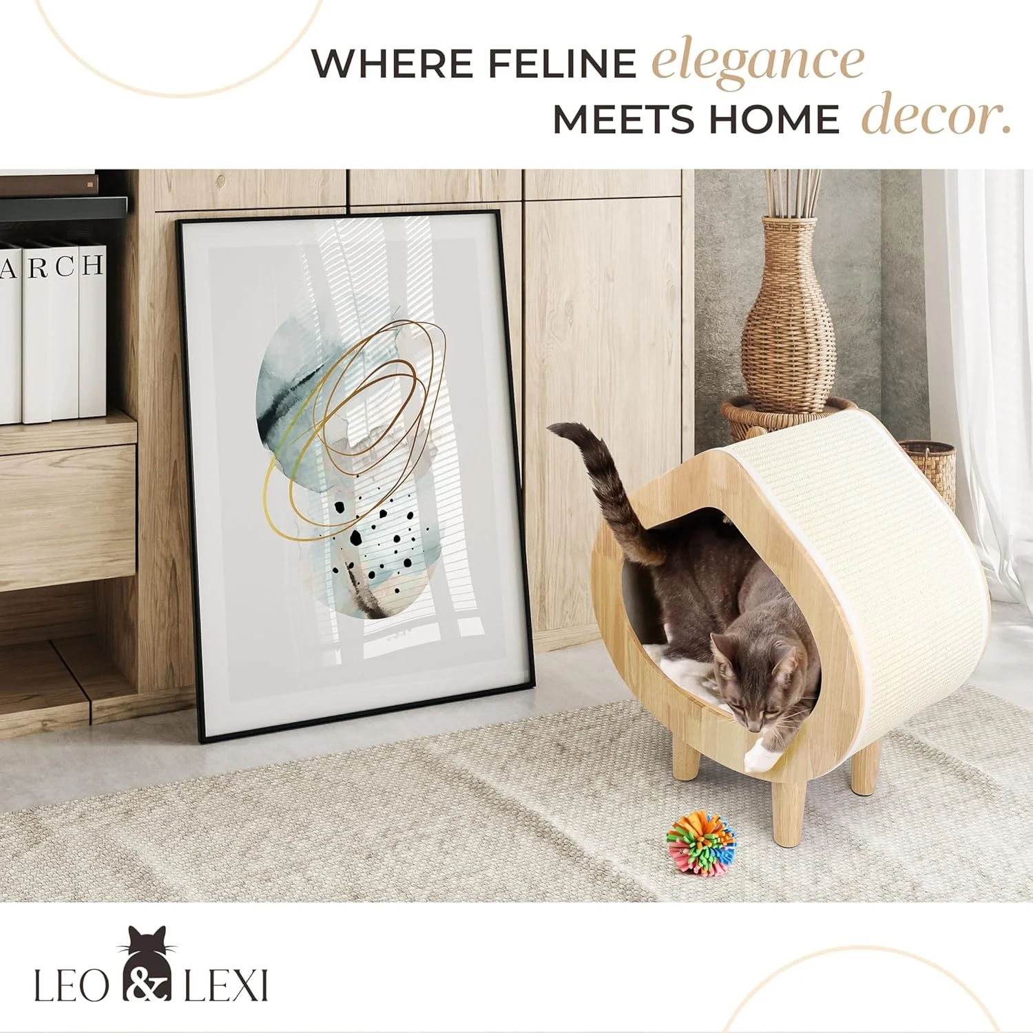 Cozy Wooden Cat House – Modern Indoor Cat Bed with Scratch Lounge, Soft Cushion and Private Sleeping Hideaway 4 Cozy Wooden Cat House – Modern Indoor Cat Bed with Scratch Lounge, Soft Cushion and Private Sleeping Hideaway - Image 4