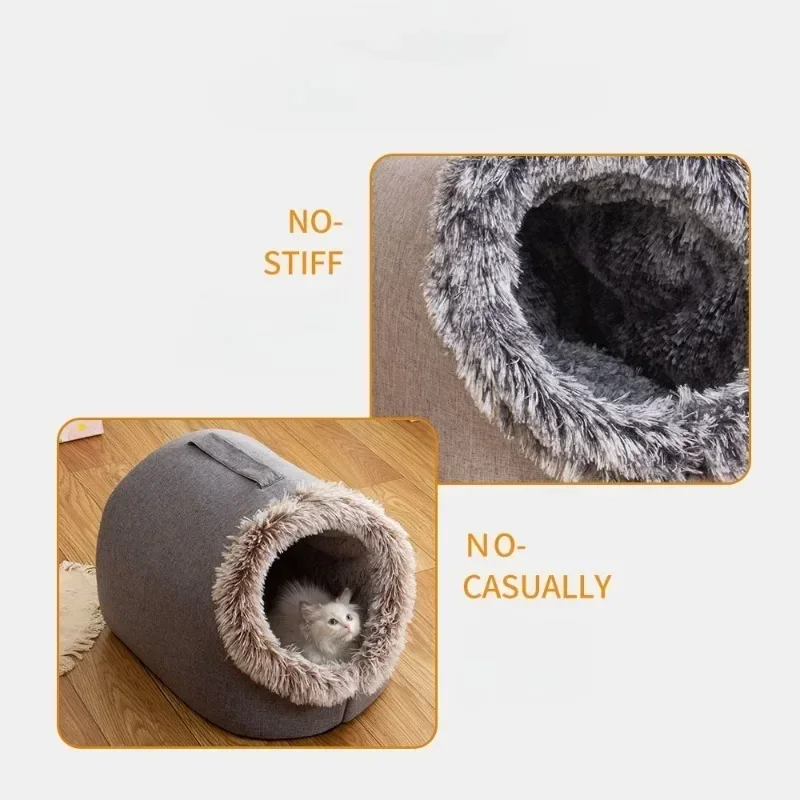 Plush Cat Cave Bed – Cozy Covered Cat House for Indoor Cats, Soft Hideaway Nest for Sleeping, Napping and Relaxation 3 Plush Cat Cave Bed – Cozy Covered Cat House for Indoor Cats, Soft Hideaway Nest for Sleeping, Napping and Relaxation - Image 3
