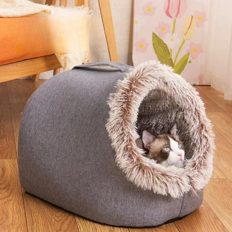 Plush Cat Cave Bed – Cozy Covered Cat House for Indoor Cats, Soft Hideaway Nest for Sleeping, Napping and Relaxation 2 Plush Cat Cave Bed – Cozy Covered Cat House for Indoor Cats, Soft Hideaway Nest for Sleeping, Napping and Relaxation - Image 2
