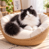 Woven Basket Cat Bed – Plush Round Cat Nest with Soft Cushion for Indoor Cats, Cozy Sleeping and Lounging Retreat 11 Woven Basket Cat Bed