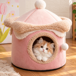 Cozy Cat Cave Bed – Plush Indoor Cat House for Kittens and Cats, Cute Pink Hideaway 11 cozy cat cave bed 1 1