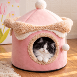 Cozy Cat Cave Bed – Plush Indoor Cat House for Kittens and Cats, Cute Pink Hideaway 10 cozy cat cave bed 2